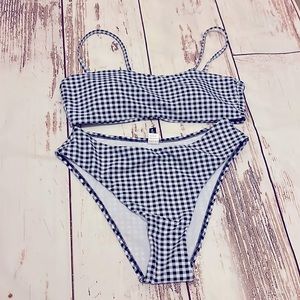 Gingham swim suit- 2 piece- new without tags - size medium top and bottom - navy